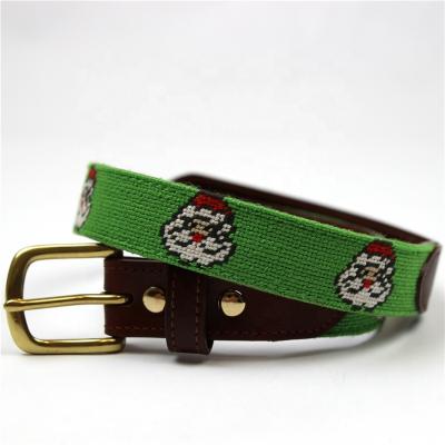 China Custom Needlepoint Full Grain Leather Santa Child Belt for sale