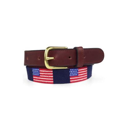 China Wholesale Full Grain American Flag Needlepoint Leather Kids Leather Belt for sale