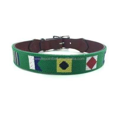 China Sustainable Nautical Flag Needlepoint Dog Collar Embossed Leather for sale