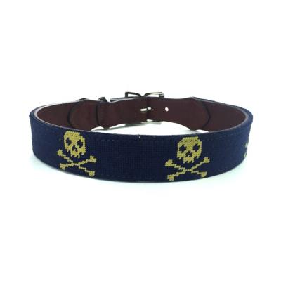 China Guangzhou Navy and Gold Skull Needlepoint DETACHED Dog Collar for sale