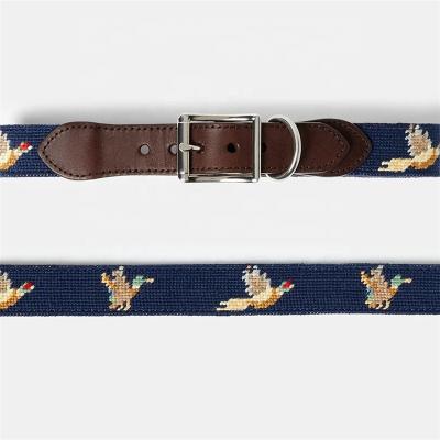 China Custom Personalized Foulden Pheasant Needlepoint Leather Dog Collars for sale