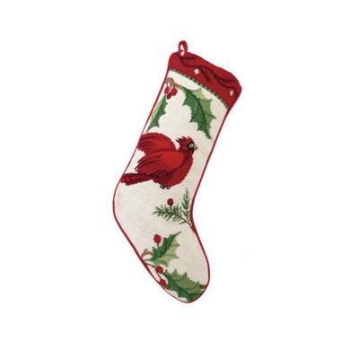 China Cardinals Christmas Needlepoint Stocking Wool from Winterberry Yarn for sale