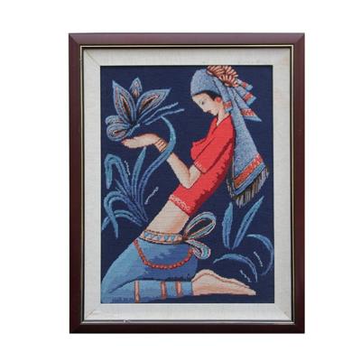 China Asian Zen Chinese Hmong Beautiful Girl Needlepoint Wall Hanging for sale