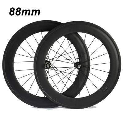 China Road Bikes 700C 88mm Anvil 23mm Width 3K Carbon Wheels Tubular Road Bike Bicycle Wheel Full Racing Traveling Wheelset for sale