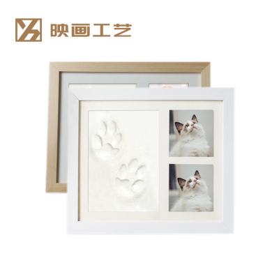 China Creative Infant MDF Baby Hand And Foot Print Mold Photo Frame Kids Picture Frame Set With Hand Print Pet Footprint Commemoration for sale