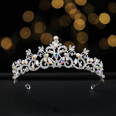 China Bride Wedding Hair Accessories DAIMING HG02134 Silver and Gold Plated Ab Colorful Crystal Crown Bridal Princess Crown and Birthday Crown for Girls for sale