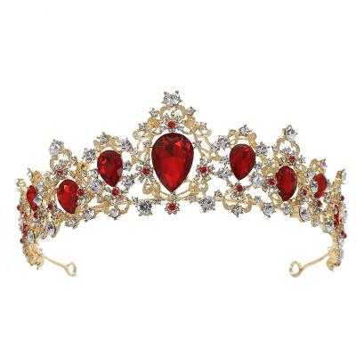 China Baroque Bridal Crown DAIMING HG02123 Girl's Tiara Wedding Red Crystal Crown Quartz Quartz for sale