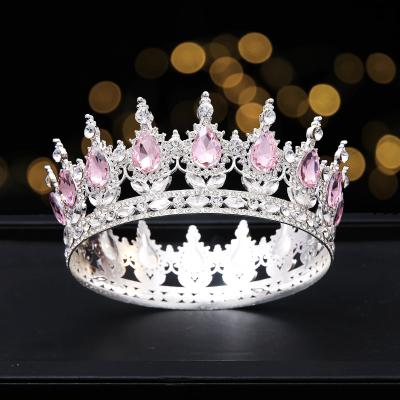 China Alloy+Rhinestone Colorful Baroque Queen Princess Party Gold Luxury Birthday Wedding Jewelry Metal Tiara Bridal Crystal Crown for sale