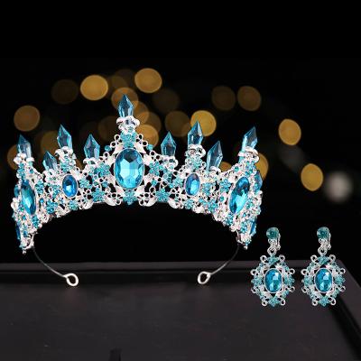 China Alloy+Rhinestone Bridal Crown Earrings Set Wedding Dresses Tiara Crystal Column Royal Crown For Women Jewelry for sale