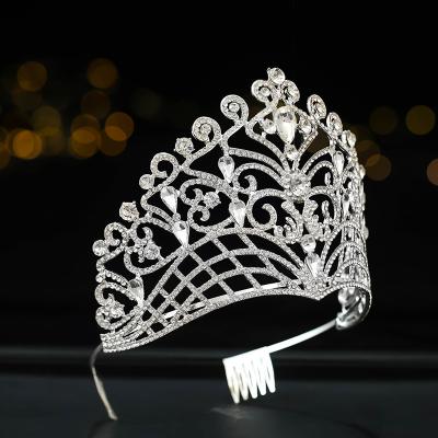 China Lady Noble Elegant Party Gift King Crown Tiara Cubic Zircon Jewelry For Princess Gold Crown Charm Good Fashion for sale