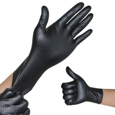 China Thick Black Gloves Diamond Textured Nitrile Gloves Powder Free Heavy Duty Protective Safety Factory Personal Supply for sale