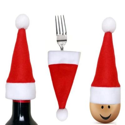 China Fashionable Christmas Mini Santa Hat for Knives and Tableware and Forks Christmas Decoration Mini Santa Christmas Hat Bottle 1 Color for sale