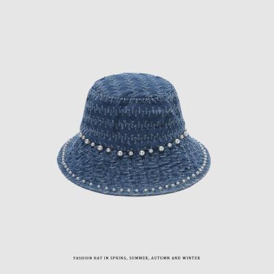 China Lady Torn Denim Pearl Bucket Fisherman's 2020 New Style Style Hat for sale