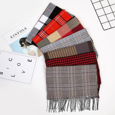 China Casual Winter Shawls Satin Cashmere Soft Knitted Jacquard For Women With Tassel Checked Long Shawl Scarf for sale