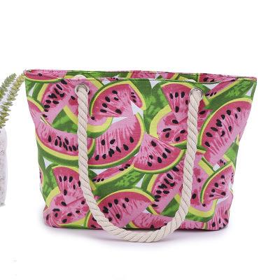 China 2020 New Light Weight Fashion Style Watermelon Printing Large Capacity Canvas Tote Shopping Bag for sale