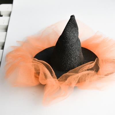 China Cute Halloween Witch Soft Gauze Hat Elastic Hair Bands For Kids Accessories for sale