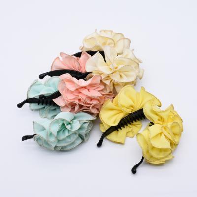 China Luxury Elegant Polyester Solid Color Banana Hair Clip Spring Grips For Girls Rose Flower Hair Bows Women Accessories for sale