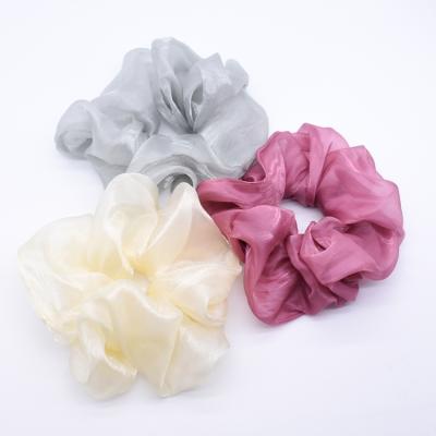 China Soft Fashion Sweet Girl Matched Color Large Color Tulle Hairband Zipper Scrunchies Luxury Silk Elastic Women Hair Accessories for sale