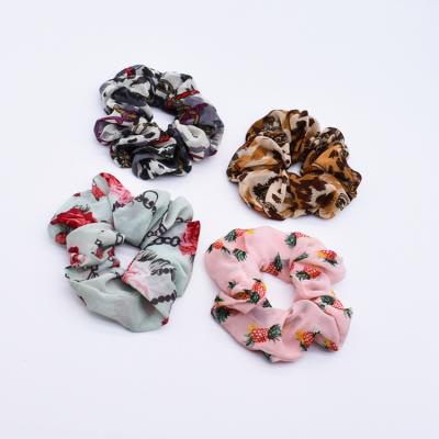 China Custom Printed Silk Chiffon Flower Pineapple Flower Girls Women Hair Scrunchies Hair Tie Scrunchies Hair Bands For Ponytail Holder for sale