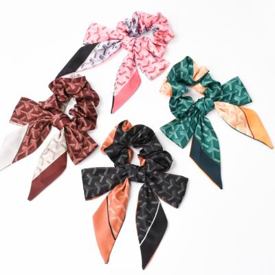 China Custom Designer Polyester Printed Satin Hair Scrunchies Ties Elastic Hair Bands Women Girls Hair Accessories for sale