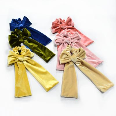 China Fashion Long Hair Scrunchies Bow Ponytail Holders Women's Velvet Hair Scruchies Hair Ties for sale