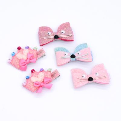 China 2021 New Arrivals Polyester Soft Cute Pink Butterfly Bow Knot Crown Babies Hairpin Hair Clip For Hair Accessories for sale