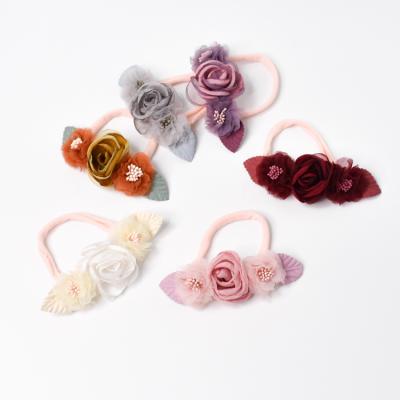 China Girls Elastic Hair Ties Artificial Flowers Hair Elastic Bands Sporty Soft Elastic Ponytail Holder Hair Accessories for sale