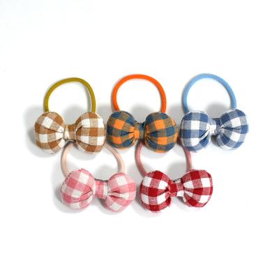 China Cute Polyester Bow Lattice Hair Tie Lattice Girls Hair Ties Korean Lattice Fabric Bow Hair Ties for sale