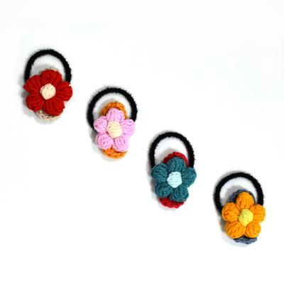 China Polyester Flowers Cotton Girls Hair Ties Crochet Floral Hair Wool Ties Hair Ties for sale