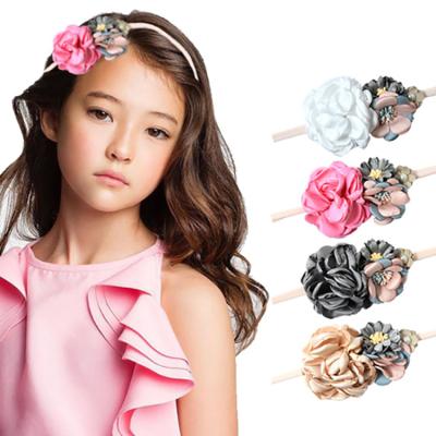 China Wholesale Newborn Nylon Elastic Headband Baby Kids Flower Girl Headband Cute Floral Crown Baby Hairband for sale