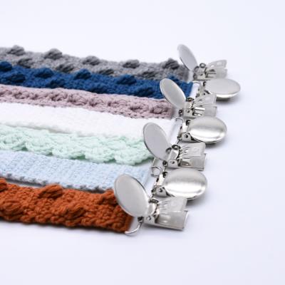 China BPA Free Solid Color Decorative Cloth Baby Pacifier Clip Chain Staples Newborn Knitting Dummy Pacifier for sale