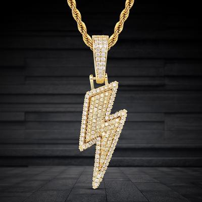 China Outlet Hip Hop Fashion Jewelry Environmental Friendly Iced Out Micro Pave Flash Zirconia Lightning Pendant Necklace With Chain for sale