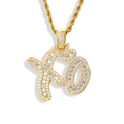 China Fashionable Custom Hip Hop 18k Gold Punk Pendant Jewelry Paved CZ Lab Diamond XO Heart Pendant Necklace For Sale for sale