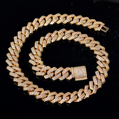 China FASHIONABLE Miami Cuban Link Bling Rhinestone Finish Hip Hop Necklace Jewelry Men's Gold Chain Necklace for sale