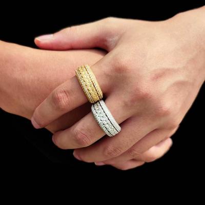 China Casual/Sporty White Gold Rings Iced Out Zircon Diamond Men's 18k Gold Hip Hop Rings Women Men Can Rotate Ring for sale