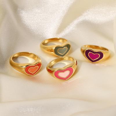 China New Casual/Sporty Ladies Fashion Stainless Steel Ring 18k Gold Plated Enamel Red White Black Heart Ring for sale