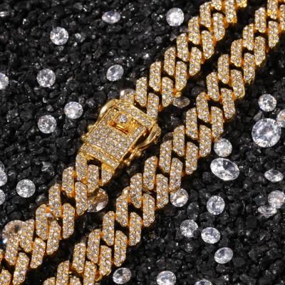 China Hiphop Choker Necklace Men Women Chain Jewelry 12mm Chunky Iced Out Gold Plated Miami Cuban Link for sale