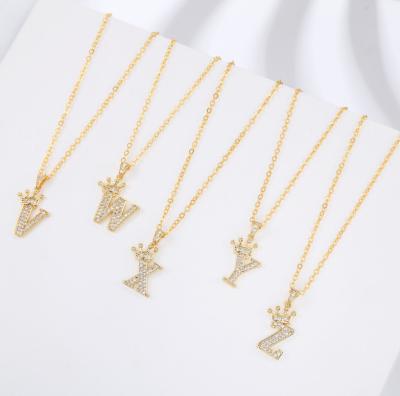 China 2021 NEW FASHIONABLE Gold Link 925 Minimal Crown Initial Letter With Zircon Necklace for sale