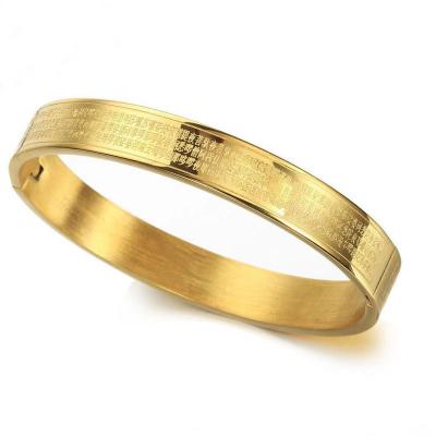 China Fashion Gold Environmental Friendly Wholesale Bangle Designs Engraved Bangle Sutra Buddhist Bangle For Men for sale