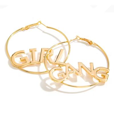 China Custom Large Gold Color Letter Earrings Stainless Steel Name Circle Earrings TRENDY Round Circle Earrings for sale