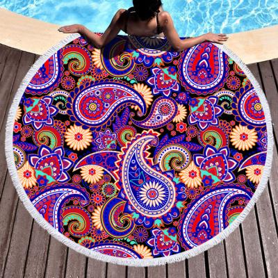 China QUICK DRY Custom Printing Microfiber Pool Terry Towels Beach Towel With Quick Drying Round Tassel for sale