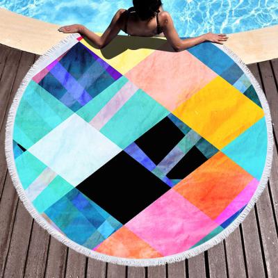 China QUICK DRY Luxury Custom Printing Tassel Circle Waffle Fringe Microfiber Round Quick Dry Pool Towels Luxury Beach Towel With Carry Bag for sale