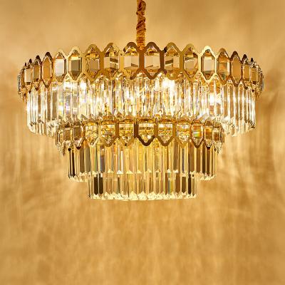 China Moderno Crystal Lamp Chandelier De Post K9 Modern Luxury Round Gold K9 LED Crystal Pendant Crystal Chandelier Luxury Gold LED for sale