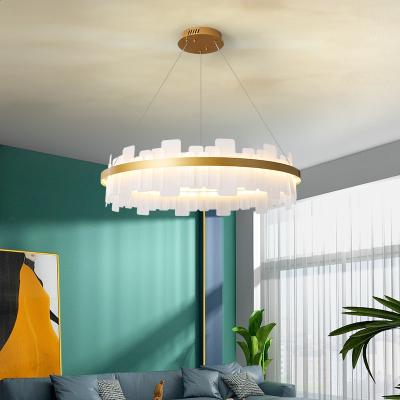 China Wholesale Modern Indoor Ceiling Lamp Gold Iron Chandelier Lights Round Lighting Lamp With Acrylic Cover For Hotel Living Room for sale