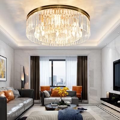 China Surface Mounted Modern Round Crystal Nordic Ceiling Light Living Room Style Gold European Luxury Bedroom New Design for sale