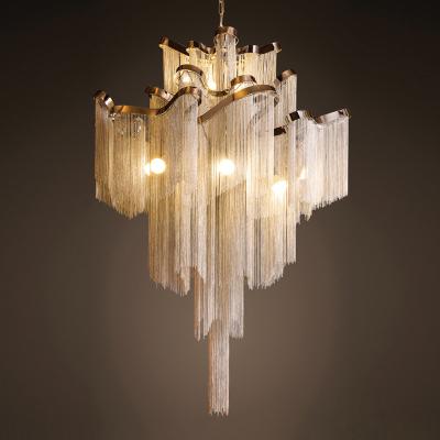 China Building Villa Hall Hotel Project Tassel Modern Custom Large Long Duplex Metal Chandelier Italy Design Living Room Chandelier for sale