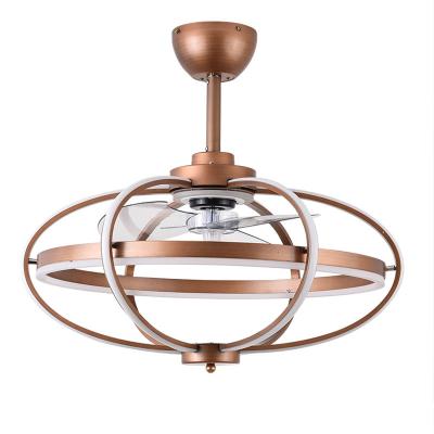 China Decorative Rose Gold Fan Ceiling Lighting Modern Simple Home Living Room Quality Motor Chandelier Dimmable Cooper Movement Dimmable LED for sale