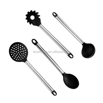 China Viable Professional 9 Pieces Cookware Stainless Steel Handle Silicone Kitchen Utensils Cooking Tool Kits With Rack for sale