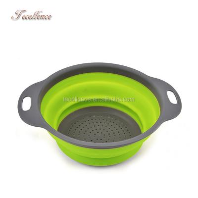 China Sustainable Amazon Top Selling Round Collapsible Silicone Strainer Bowl / Colander With Handle for sale