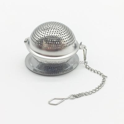 China Sustainable Tea Ball Tea Infuser Reusable Stainless Steel Tea Filter Ball With Chain And Drip Tray for sale